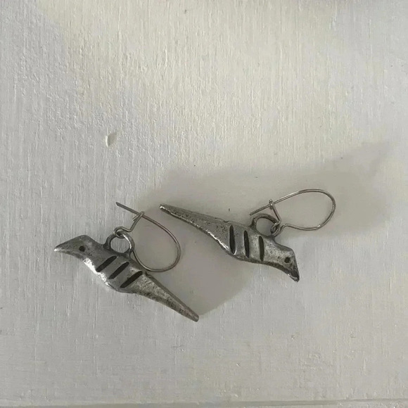 Pewter Dangly  Bird Earrings - Picture 2 of 6
